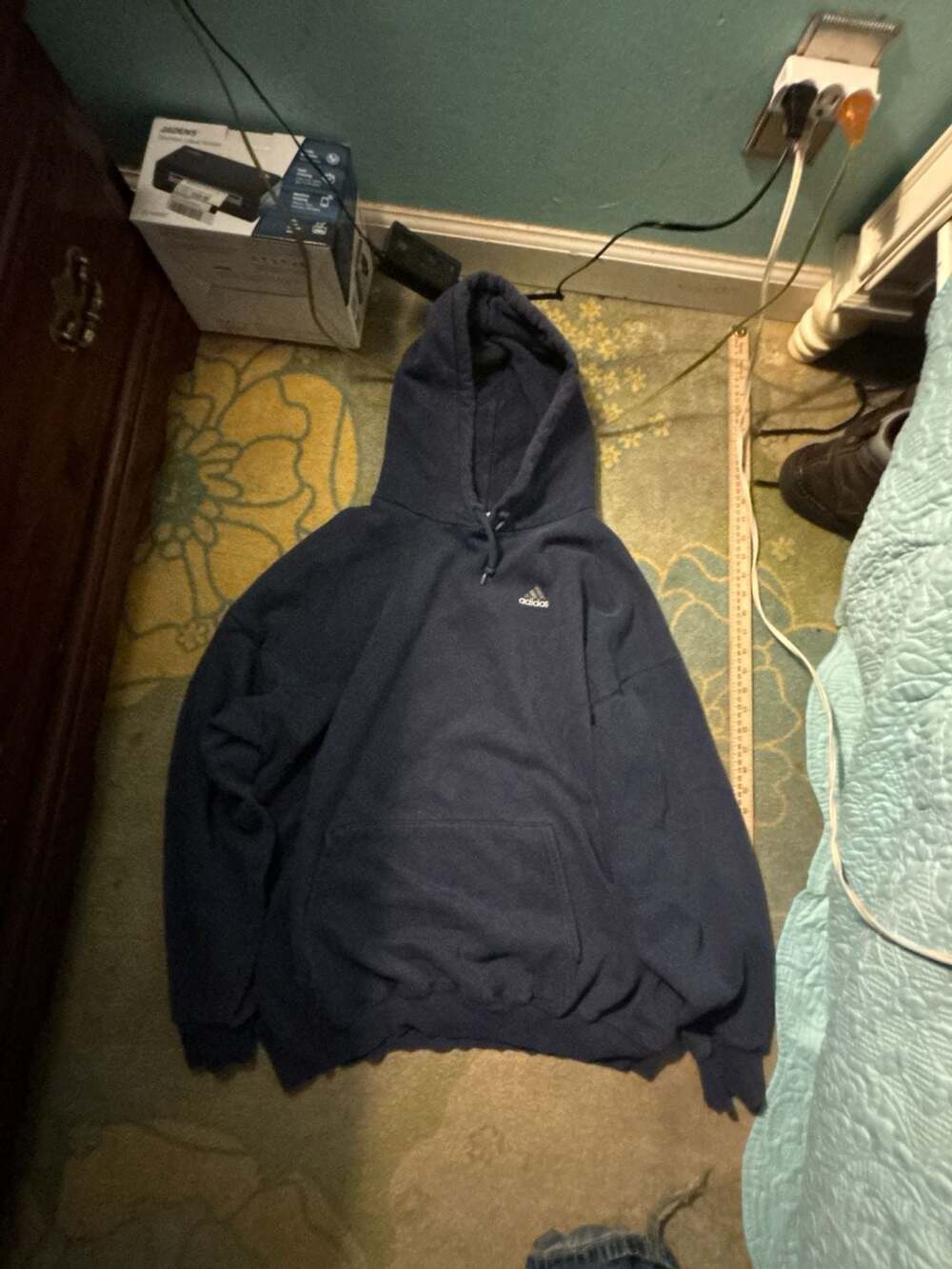 Vintage 90s Adidas Embroidered Logo Navy Blue Pullover Hoodie XL